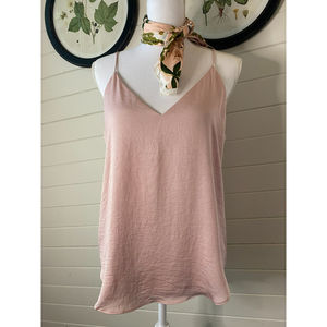 Silky Pink Camisole with V-front and V-back.  Powdery pink color. Express. M